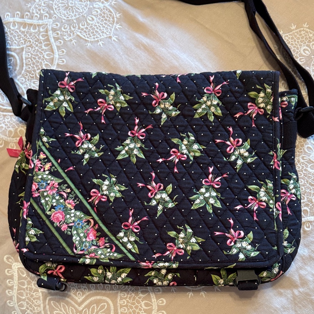 Vera Bradley Black and Pink Floral Messenger Bag